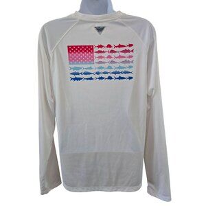 Columbia PFG Mens Long Sleeve White Omni-Shade Fishing Flag Nautical outdoors